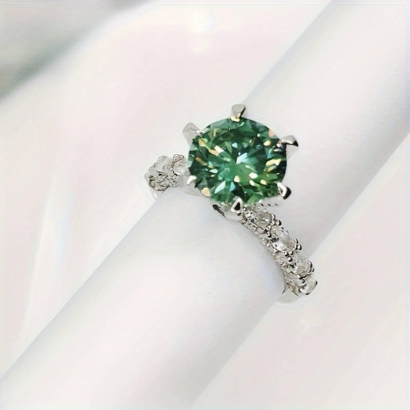 3ct Green Moissanite Ring S925 Sterling Silver Stylish Gift